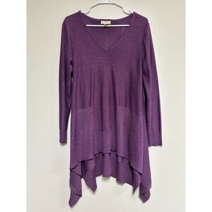 Cupio Blush sweater tunic medium lagenlook sparkly purple high low long sleeves